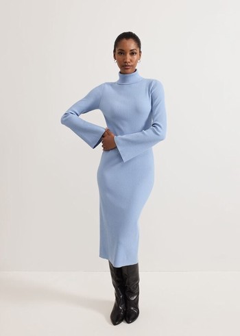 Phase Eight Kylie Blue Roll Neck Dress Blue USA | 6427089-AJ